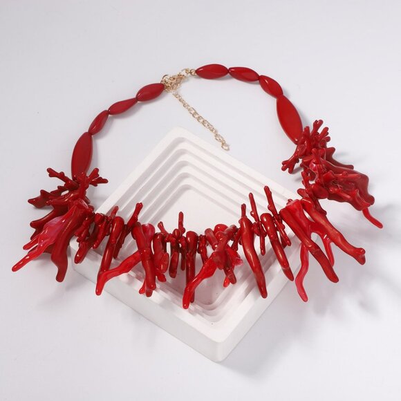 NEW Thalassa Brilliant Red Acrylic Coral Sea Goddess Statement Necklace - Picture 4 of 6